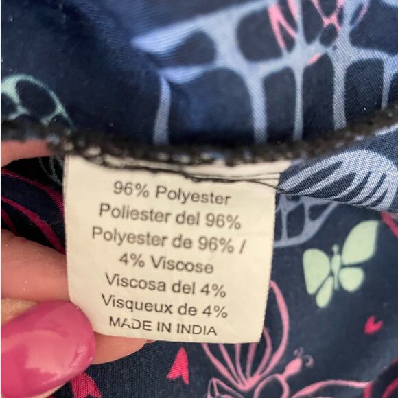 Shana Women Scrub Top L Navy Butterfly‎ Medical Uniform Nurse Workwear Dental - Picture 8 of 11